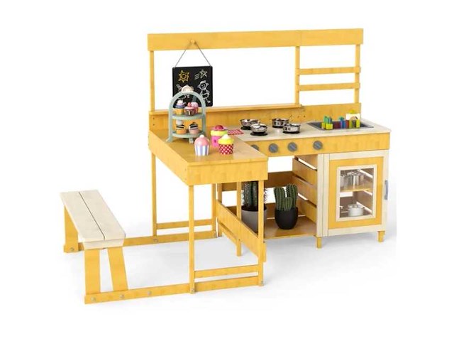 Buitenkeuken voor kinderen gemaakt van spar met geïntegreerde picknicktafel en bank tp10306na - afbeelding 1 van  2