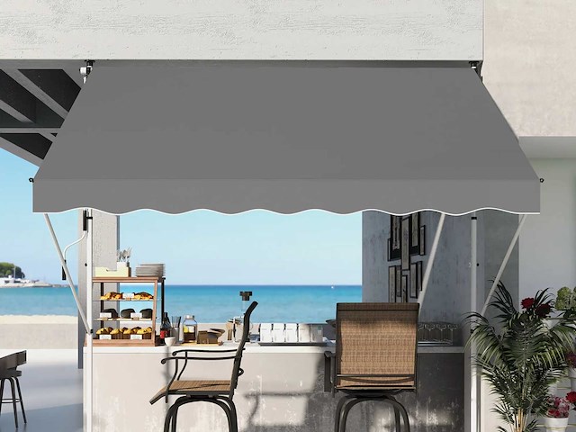 Buitenluifel met scharnierende arm en klem, zonbescherming, krukas, balkon, aluminium, 3 x 1,5 m, grijs - afbeelding 1 van  9
