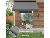 Buitenluifel met scharnierende arm en klem, zonbescherming, krukas, balkon, aluminium, 3 x 1,5 m, grijs - afbeelding 5 van  9