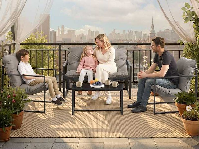 Buitentuinlounge 4 stuks, 2 fauteuils, tafelbank grijs - afbeelding 1 van  5