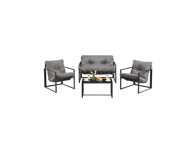 Buitentuinlounge 4 stuks, 2 fauteuils, tafelbank grijs - afbeelding 2 van  5