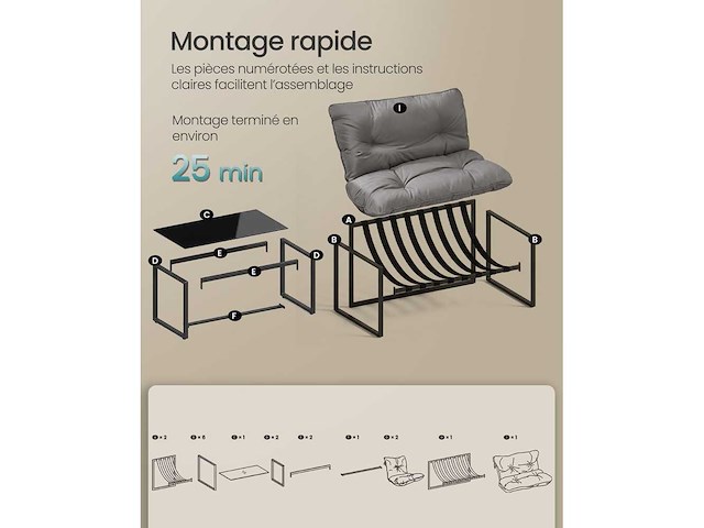 Buitentuinlounge 4 stuks, 2 fauteuils, tafelbank grijs - afbeelding 4 van  5