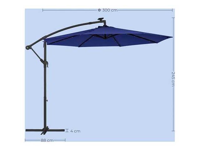 Buitentuinparasol cantilever met zonne-energie led, parasol ø 3 m - afbeelding 4 van  4