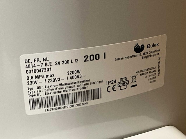 Bulex 4814-7 b.e. sv 200 l /2 elektrische boiler - afbeelding 4 van  7
