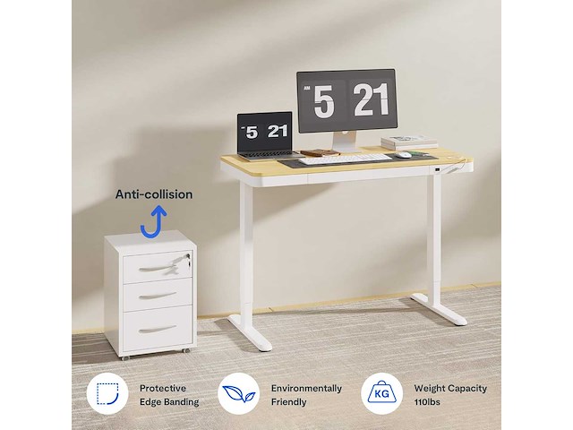 Bureau assis-debout électrique flexispot avec tiroirs - afbeelding 8 van  9