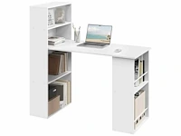 Bureau met planken aan beide zijden en opbergruimte, 120x55 cm, wit