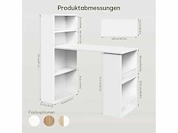 Bureau met planken aan beide zijden en opbergruimte, 120x55 cm, wit - afbeelding 2 van  3