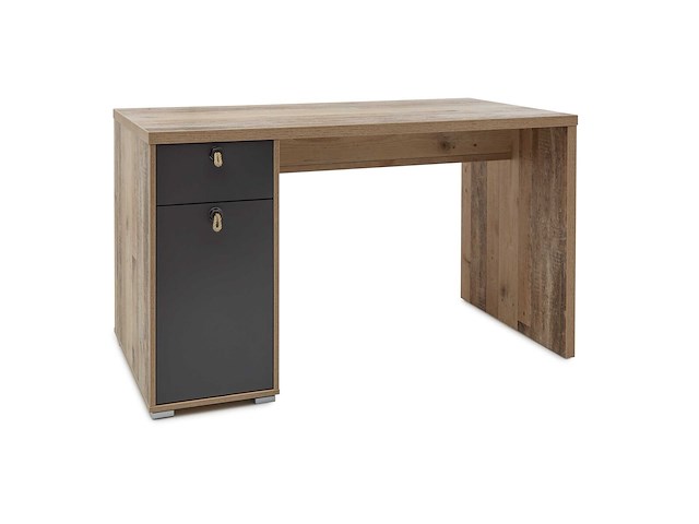 Bureau moleskin 130 cm met 1 deur & 1 lade - antraciet/old style - afbeelding 2 van  7