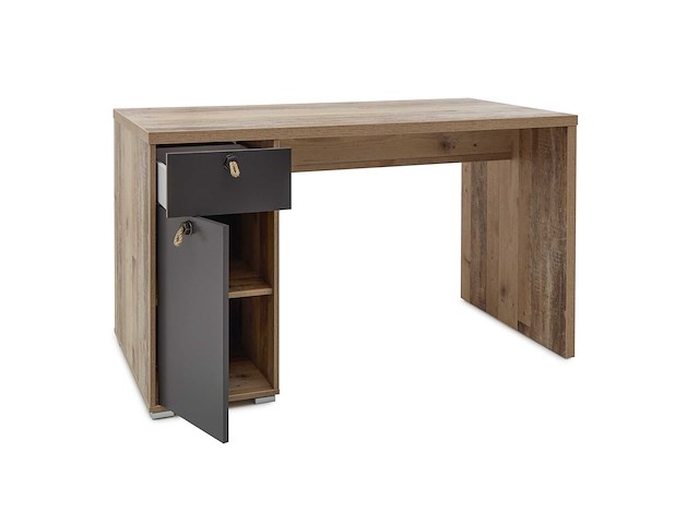 Bureau moleskin 130 cm met 1 deur & 1 lade - antraciet/old style - afbeelding 3 van  7
