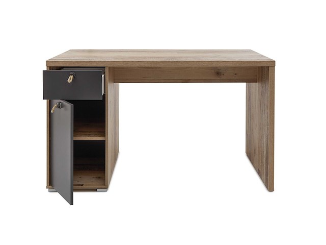 Bureau moleskin 130 cm met 1 deur & 1 lade - antraciet/old style - afbeelding 5 van  7