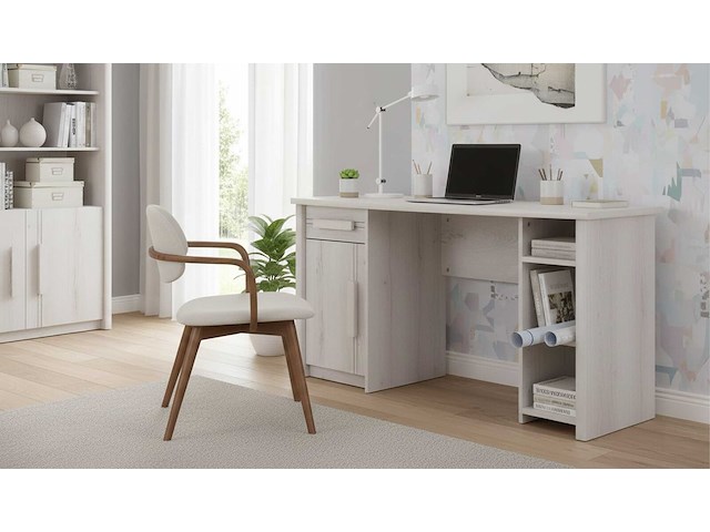 Bureau morris 136cm met 1 deur, 1 lade & 3 vakken - gebleekte helvezia eik - afbeelding 4 van  4