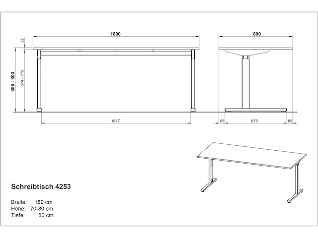 Bureau presley 180cm mechanisch verstelbaar - lichtgrijs/zilver - afbeelding 4 van  4