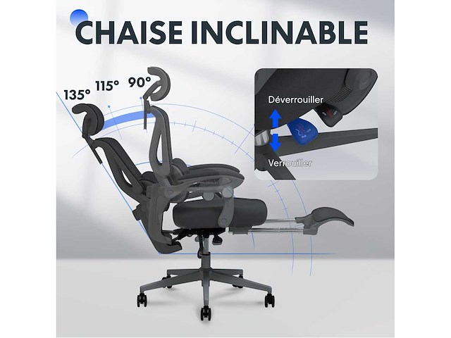 Bureaustoel, 3d hoofdsteun, ergonomische draaibare meshstoel - afbeelding 8 van  11