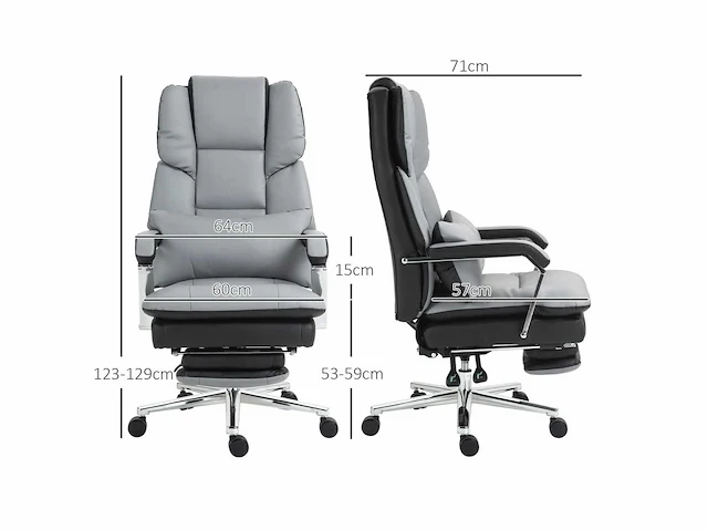 Bureaustoel, ergonomisch, verstelbaar, 63x71x123-129cm, lichtgrijs/zwart - afbeelding 3 van  5