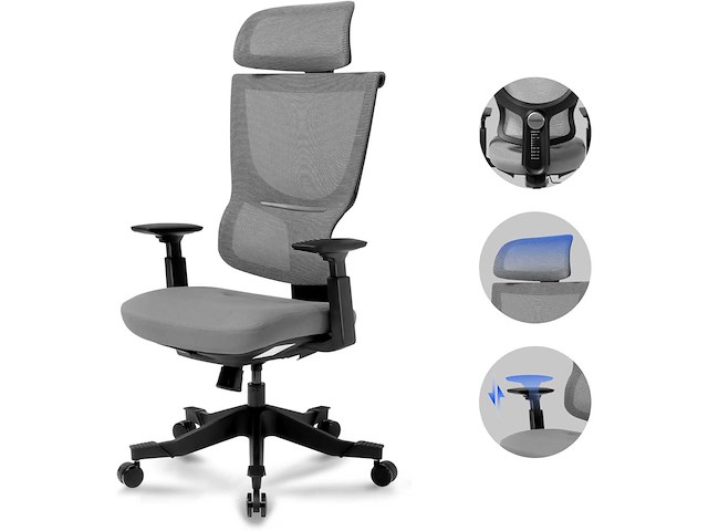 Bureaustoel ergonomische stoel compacte rugsteun 120° vergrendeling 360° rotatie (grijs) - afbeelding 2 van  7