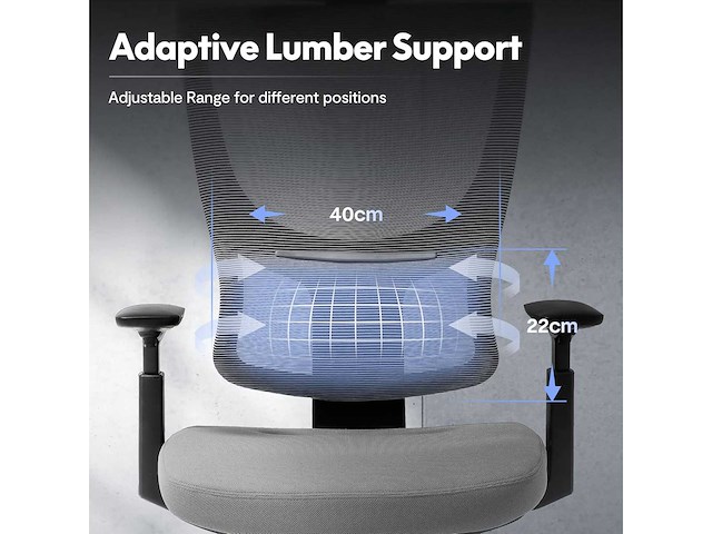 Bureaustoel ergonomische stoel compacte rugsteun 120° vergrendeling 360° rotatie (grijs) - afbeelding 5 van  7
