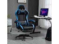 Bureaustoel, gamingstoel, 1 hoofdsteun, 1 lendensteun, blauw + zwart - afbeelding 1 van  6