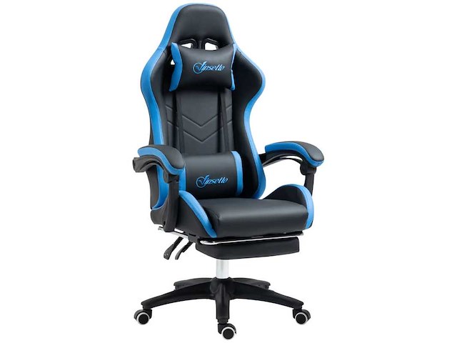 Bureaustoel, gamingstoel, 1 hoofdsteun, 1 lendensteun, blauw + zwart - afbeelding 2 van  6