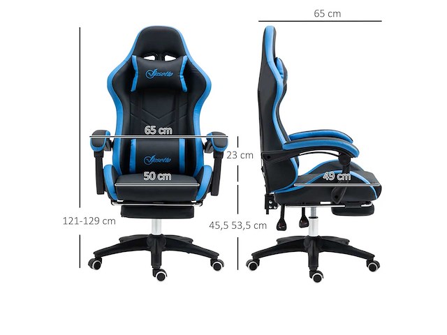Bureaustoel, gamingstoel, 1 hoofdsteun, 1 lendensteun, blauw + zwart - afbeelding 3 van  6
