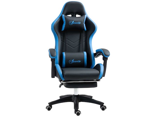 Bureaustoel, gamingstoel, 1 hoofdsteun, 1 lendensteun, blauw + zwart - afbeelding 6 van  6