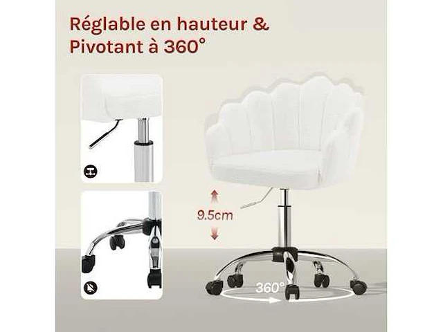 Bureaustoel, kaptafelstoel, bloemblaadjesontwerp, fluweel, beige - afbeelding 2 van  4