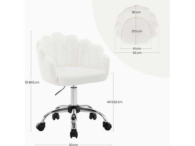 Bureaustoel, kaptafelstoel, bloemblaadjesontwerp, fluweel, beige - afbeelding 3 van  4