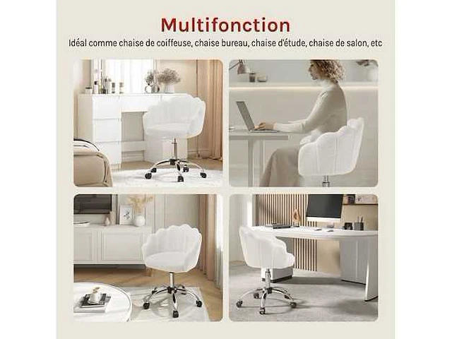 Bureaustoel, kaptafelstoel, bloemblaadjesontwerp, fluweel, beige - afbeelding 4 van  4