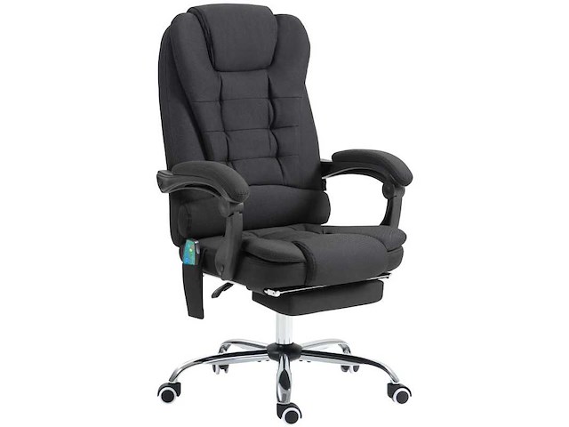 Bureaustoel met verwarmde massage met verstelbare hoogte achterleuning in zwart linnen canvas - afbeelding 3 van  11