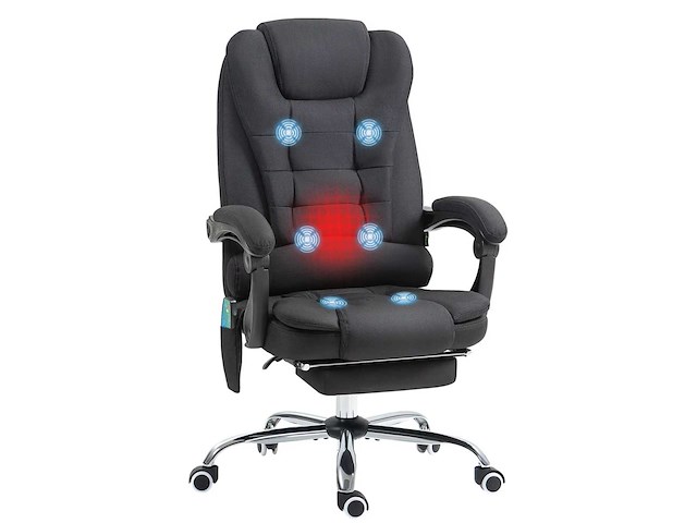 Bureaustoel met verwarmde massage met verstelbare hoogte achterleuning in zwart linnen canvas - afbeelding 2 van  11