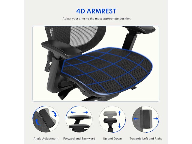 Bureaustoel met voetsteun, 2d hoofdsteun, 4d armsteun en onafhankelijke lendensteun - afbeelding 4 van  9