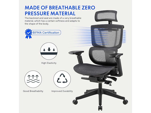 Bureaustoel met voetsteun, 2d hoofdsteun, 4d armsteun en onafhankelijke lendensteun - afbeelding 7 van  9