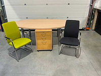 Bureautafel ovaal + stoelen & kastje - afbeelding 1 van  6