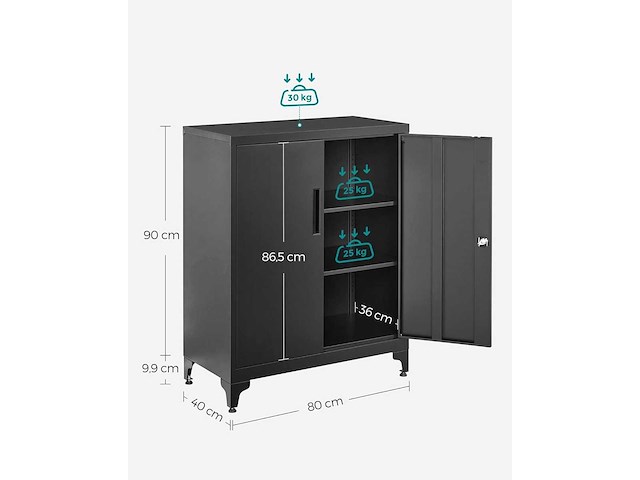 Bureauvoetstuk, multifunctionele kast, 2-deurs kantoorkast, afsluitbaar - afbeelding 2 van  3