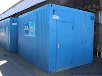 Bureelcontainer plm 3x4 vv dagramen, 2 tafels, 6 stoelen, kast en koelkastje