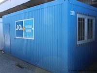 Bureelcontainer plm 6x3m, 2 deuren, dagramen, tafel, kast, ijskastje en radiator