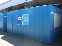 Bureelcontainer plm 6x3m, dagramen, 2 deuren, hoekburo, tafel, stoel