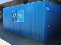 Bureelcontainer plm 6x3m, dagramen, 4 tafels, 2 kasten en stoel