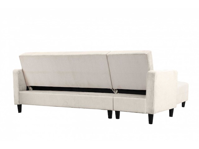 Cabriolet- en omkeerbare hoekbank - crèmekleurige stof met koord - afbeelding 3 van  14