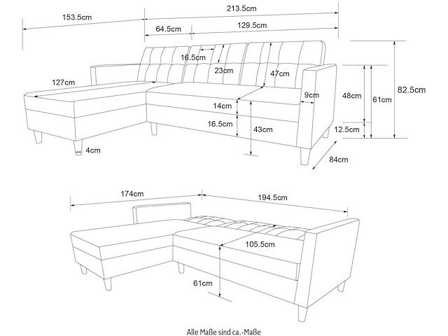Cabriolet- en omkeerbare hoekbank - crèmekleurige stof met koord - afbeelding 5 van  14