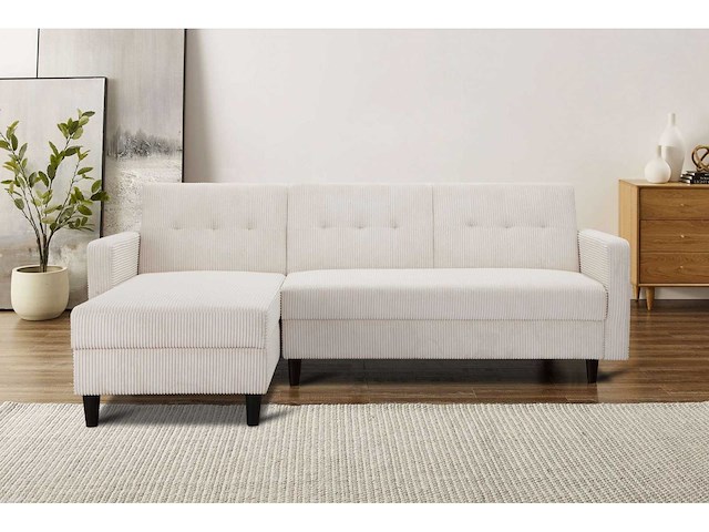 Cabriolet- en omkeerbare hoekbank - crèmekleurige stof met koord - afbeelding 7 van  14