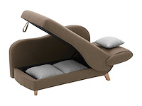 Cabriolet linker chaise longue in bruine stof met opbergdoos - afbeelding 7 van  10