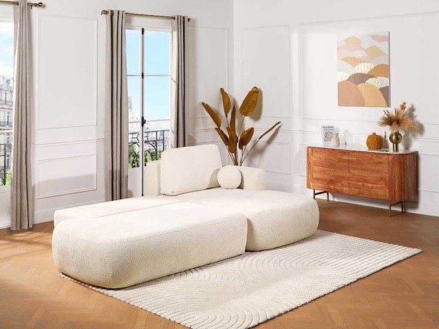 Cabrioletbank rechter hoek in beige stof met textuur van maison céphy - afbeelding 1 van  8