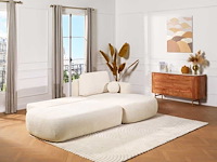Cabrioletbank rechter hoek in beige stof met textuur van maison céphy
