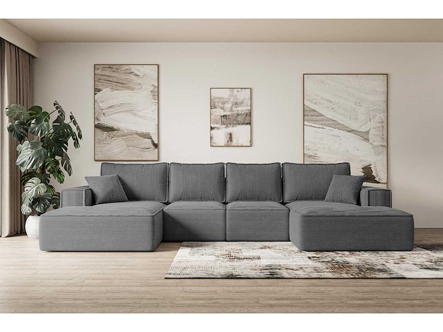 Cabriotisch panoramisch hoekbank - grijze stof met snoer - afbeelding 2 van  6