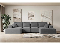Cabriotisch panoramisch hoekbank - grijze stof met snoer