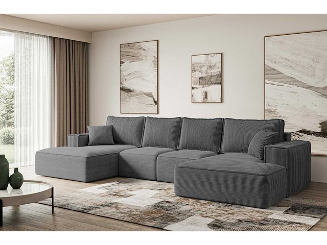Cabriotisch panoramisch hoekbank - grijze stof met snoer - afbeelding 4 van  6