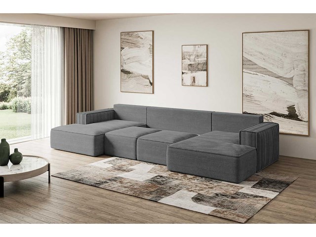 Cabriotisch panoramisch hoekbank - grijze stof met snoer - afbeelding 5 van  6