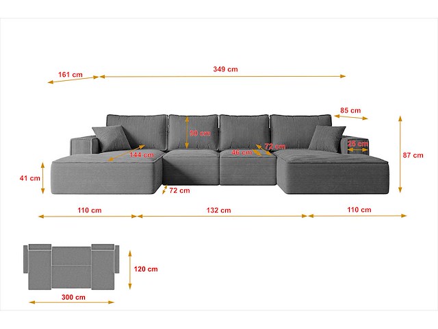 Cabriotisch panoramisch hoekbank - grijze stof met snoer - afbeelding 6 van  6