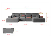 Cabriotisch panoramisch hoekbank - grijze stof met snoer - afbeelding 6 van  6