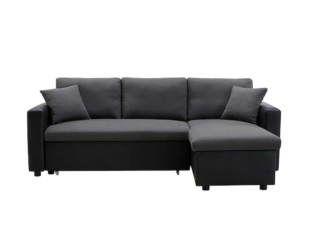 Cabriotische en omkeerbare hoekbank in antraciet en zwarte stof - afbeelding 2 van  8